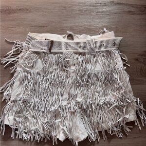 Lipstick Boutique White Fringe Mini Skirt